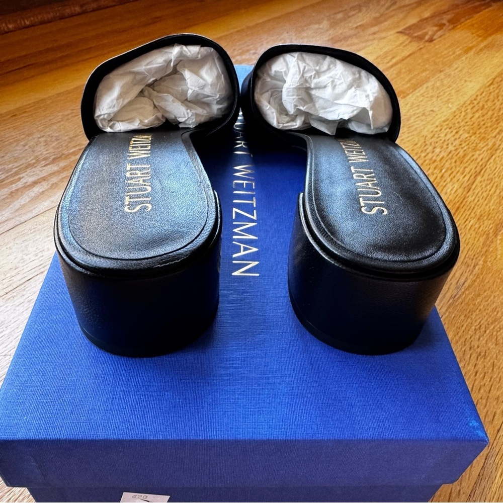 Stuart Weitzman Cayman 35 Block Slide Black Nappa Leather Size 7 NWT - Picture 6 of 14